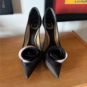 Dior Couture Black and Pink Rose Heels